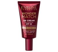 Eveline Cosmetics Wonder Match BB Cream SPF 50, crema giorno colorata per lucentezza satinata e idratazione, copertura costruibile con acido ialuronico, niacinamide e CICA