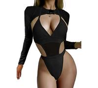 EVELUST Body Donna Sexy Donna Rave Outfit - Cut-out in Vita Concert Costume da Bagno con Fibbia Rete Crop Top Party Costume Intero Donna Coachella Set 2 Pezzi(Black,S,1017w)