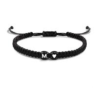 EVEMATE Bracciale con Lettera e cuore per coppie e amici - Iniziale A-Z nome - Braccialetto dell'amicizia intrecciato per donne, uomini e bambini (M)