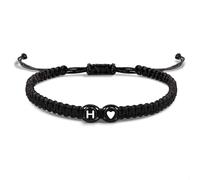 EVEMATE Bracciale con Lettera e cuore per coppie e amici - Iniziale A-Z nome - Braccialetto dell'amicizia intrecciato per donne, uomini e bambini (H)