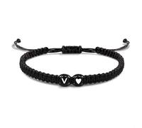 EVEMATE Bracciale con Lettera e cuore per coppie e amici - Iniziale A-Z nome - Braccialetto dell'amicizia intrecciato per donne, uomini e bambini (V)