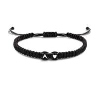 EVEMATE Bracciale con Lettera e cuore per coppie e amici - Iniziale A-Z nome - Braccialetto dell'amicizia intrecciato per donne, uomini e bambini (A)