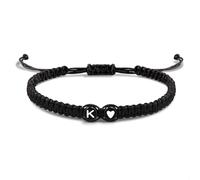 EVEMATE Bracciale con Lettera e cuore per coppie e amici - Iniziale A-Z nome - Braccialetto dell'amicizia intrecciato per donne, uomini e bambini (K)