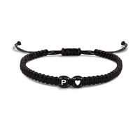 EVEMATE Bracciale con Lettera e cuore per coppie e amici - Iniziale A-Z nome - Braccialetto dell'amicizia intrecciato per donne, uomini e bambini (P)