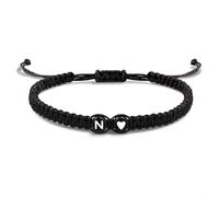 EVEMATE Bracciale con Lettera e cuore per coppie e amici - Iniziale A-Z nome - Braccialetto dell'amicizia intrecciato per donne, uomini e bambini (N)