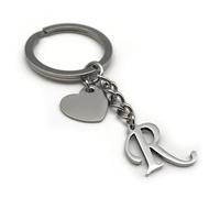 EVEMATE Portachiavi Lettera con cuore - Iniziale A-Z nome lettere - Ciondolo in acciaio inossidabile fatto a mano - Regalo partner fidanzato fidanzata (R)