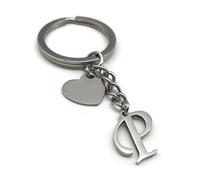 EVEMATE Portachiavi Lettera con cuore - Iniziale A-Z nome lettere - Ciondolo in acciaio inossidabile fatto a mano - Regalo partner fidanzato fidanzata (P)