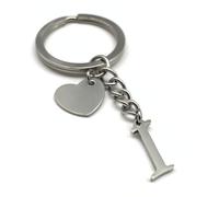 EVEMATE Portachiavi Lettera con cuore - Iniziale A-Z nome lettere - Ciondolo in acciaio inossidabile fatto a mano - Regalo partner fidanzato fidanzata (I)