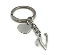 EVEMATE Portachiavi Lettera con cuore - Iniziale A-Z nome lettere - Ciondolo in acciaio inossidabile fatto a mano - Regalo partner fidanzato fidanzata (V)