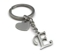 EVEMATE Portachiavi Lettera con cuore - Iniziale A-Z nome lettere - Ciondolo in acciaio inossidabile fatto a mano - Regalo partner fidanzato fidanzata (E)