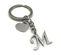 EVEMATE Portachiavi Lettera con cuore - Iniziale A-Z nome lettere - Ciondolo in acciaio inossidabile fatto a mano - Regalo partner fidanzato fidanzata (M)