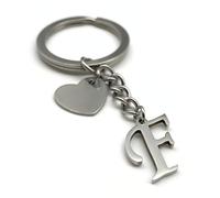 EVEMATE Portachiavi Lettera con cuore - Iniziale A-Z nome lettere - Ciondolo in acciaio inossidabile fatto a mano - Regalo partner fidanzato fidanzata (F)