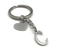 EVEMATE Portachiavi Lettera con cuore - Iniziale A-Z nome lettere - Ciondolo in acciaio inossidabile fatto a mano - Regalo partner fidanzato fidanzata (C)