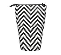 Evengigy Astuccio carino con stampa a zigzag a righe con cerniera supporto regolabile portapenne divertente borsa per il trucco, Nero , Taglia unica, Organizer per borse