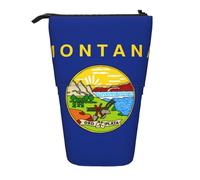 Evengigy Astuccio carino con stampa bandiera del Montana con cerniera supporto regolabile portamatite divertente borsa per il trucco, Nero , Taglia unica, Organizer per borse