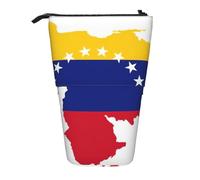 Evengigy Astuccio carino con stampa bandiera del Venezuela con cerniera supporto regolabile portapenne divertente borsa per il trucco, Nero , Taglia unica, Organizer per borse