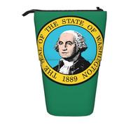 Evengigy Astuccio carino con stampa bandiera Washington con cerniera supporto regolabile portamatite divertente borsa per il trucco, Nero , Taglia unica, Organizer per borse