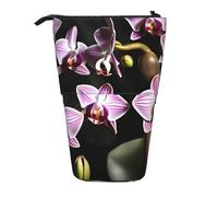 Evengigy Astuccio carino con stampa con motivo orchidea con campanella e supporto regolabile con cerniera, divertente borsa per il trucco