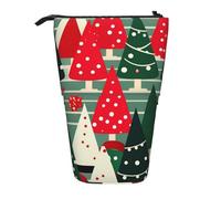 Evengigy Astuccio carino con stampa di alberi di Natale con cerniera supporto regolabile portamatite divertente borsa trucco, Nero , Taglia unica, Organizer per borse