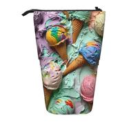 Evengigy Astuccio carino con stampa di gelato colorato con cerniera supporto regolabile portapenne divertente borsa per il trucco, Nero , Taglia unica, Organizer per borse