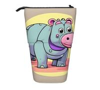Evengigy Astuccio carino con stampa ippopotamo cartone animato con cerniera supporto regolabile portamatite divertente borsa trucco