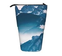 Evengigy Astuccio carino con stampa paesaggio con montagne con cerniera supporto regolabile portamatite divertente borsa trucco, Nero , Taglia unica, Organizer per borse