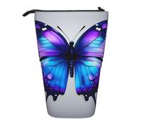 Evengigy Astuccio con stampa di farfalle blu e viola, con cerniera e supporto regolabile, divertente trousse per il trucco, Nero , Taglia unica, Organizer per borse