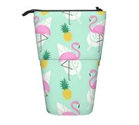 Evengigy Astuccio con stampa di fenicottero rosa ananas carino con cerniera supporto regolabile portapenne divertente borsa per il trucco, Nero , Taglia unica, Organizer per borse