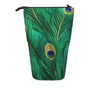Evengigy Astuccio con stampa di piume di pavone verde con cerniera e supporto regolabile, divertente borsa per il trucco, Nero , Taglia unica, Organizer per borse