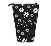 Evengigy Astuccio con stampa floreale in bianco e nero con cerniera e supporto regolabile, divertente borsa per il trucco