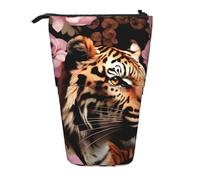 Evengigy Astuccio con stampa leopardata e rosa, grazioso astuccio con cerniera e supporto regolabile, divertente trousse per il trucco
