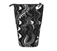 Evengigy Astuccio per matite con stampa a pelle di serpente bianco e nero con cerniera supporto regolabile portapenne divertente borsa per il trucco