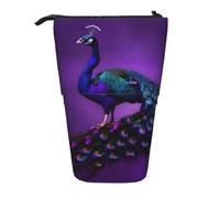 Evengigy Astuccio per matite con stampa di pavone viola, con cerniera e supporto regolabile, divertente borsa per il trucco, Nero , Taglia unica, Organizer per borse