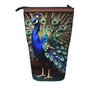 Evengigy Bellissimo astuccio con stampa di pavone con cerniera e supporto regolabile, divertente borsa per il trucco