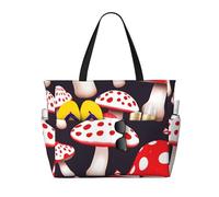 Evengigy Borsa da spiaggia impermeabile con stampa a fungo rosso bianco e fungo per donna grande borsa da palestra per viaggi