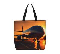 Evengigy Borsa tote con stampa aeroplano al tramonto e tasca interna con cerniera per donne signora, borsa per la spesa riutilizzabile da viaggio