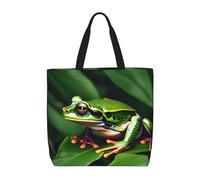 Evengigy Borsa tote con stampa di foglie verdi e rana animale, tasca interna con cerniera, per donne e signore, borsa per la spesa riutilizzabile da viaggio