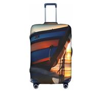Evengigy Copertura per bagagli con stampa nautica e spiaggia con barca e alba, protezione da viaggio adatta per bagagli da 45,7 a 81,7 cm, bianco, L