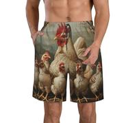 Evengigy Costume da bagno da uomo pantaloncini da spiaggia da uomo ad asciugatura rapida Una nidiata di polli stampa pantaloncini da bagno da uomo, costumi da bagno divertenti, bianco, L