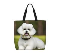 Evengigy graziosa borsa tote con stampa di Bichon Frise Dog e tasca interna con cerniera per donna da donna, borsa per la spesa riutilizzabile da viaggio