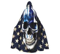 Evengigy Mantello con cappuccio blu a righe con stelle e teschio stampato per donne e adulti Halloween mantello con cappuccio mantello cosplay mantello uniforme