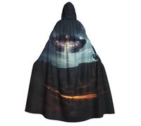 Evengigy Mantello con cappuccio per adulti, con stampa UFO at Night, per Halloween, grande mantello con cappuccio per cosplay, uniforme da donna e uomo