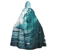 Evengigy Mantello con cappuccio verde oceano con stampa onde surf donne uomini adulti Halloween mantello con cappuccio mantello cosplay mantello uniforme