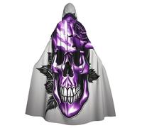Evengigy Mantello con cappuccio viola con stampa rosa e teschio, unisex, per Halloween, cosplay, uniforme