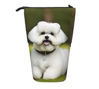 Evengigy Simpatico astuccio con stampa di cane Bichon Frise, con cerniera e supporto regolabile, divertente borsa per il trucco