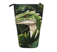 Evengigy Simpatico astuccio con stampa di dinosauri e foglie di palma con cerniera e supporto regolabile, astuccio divertente per il trucco, Nero , Taglia unica, Organizer per borse