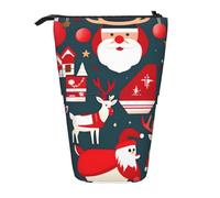 Evengigy Simpatico astuccio con stampa Merry Christmas con cerniera e supporto regolabile, astuccio per trucchi divertente, Nero , Taglia unica, Organizer per borse