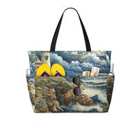 Evengigy The Seaside Lighthouse stampa impermeabile spiaggia Tote Pool Bags per le donne grande palestra Tote Carry On Bag per viaggio