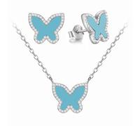 Evensee 925 Argento Azzurro Pallido Farfalle Orecchini Collana Set Turchese Polverizzato Zirconio,Gioielli Ipoallergenici Idee Regalo,Regali Eleganti Compleanno San Valentino Matrimonio