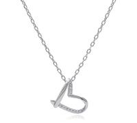 Evensee Collana da donna in argento 925, collana d'amore inclinata, ciondolo a cuore rodiato, catena in argento 925, collana gioiello alla moda, regalo per donne